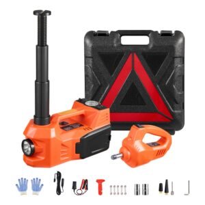Electric Car Jack, 5 Tons /11000 lbs, Electric Scissor Jack with Built-In Inflator, 12V Tire Change Replacement with Electric Impact Wrench & LED Light, Portable Jack kit for Sedan, SUV, Truck