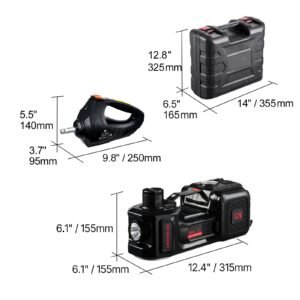 electric car jack, 5 tons /11000 lbs, electric scissor jack with built in inflator, 12v tire change replacement with electric impact wrench & led light, portable jack kit for sedan, suv, truck