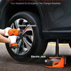 electric car jack, 5 tons /11000 lbs, electric scissor jack with electric impact wrench, tire change replacement with led light & remote control, portable jack kit for sedan, suv, truck