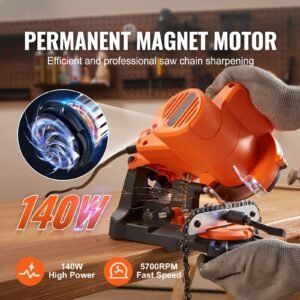 electric chainsaw sharpener, 140w electric saw chain blade sharpener 5700rpm, professional bench chain saw sharpening tool with 3 grinding wheels fit 0.25" to 0.404" pitch chains