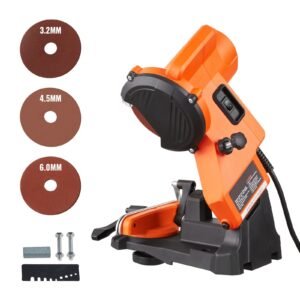 electric chainsaw sharpener, 140w electric saw chain blade sharpener 5700rpm, professional bench chain saw sharpening tool with 3 grinding wheels fit 0.25" to 0.404" pitch chains