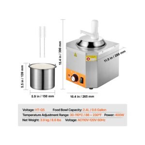 electric cheese dispenser with pump, 2.4l commercial hot fudge warmer, plastic pump dispenser, 86 230 fahrenheit temp adjustable nacho cheese sauce warmer, for hot fudge cheese caramel