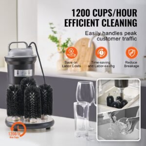 electric commercial glass washer, 5 brush bar glass cleaner, 1200 cups/hour wine glass cleaning machine, bar glass washer for champagne glasses, beer cups, mugs, perfect for bars and cafes