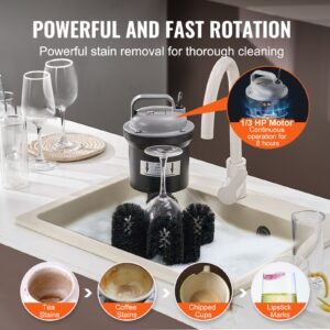 electric commercial glass washer, 5 brush bar glass cleaner, 1200 cups/hour wine glass cleaning machine, bar glass washer for champagne glasses, beer cups, mugs, perfect for bars and cafes