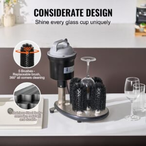 electric commercial glass washer, 5 brush bar glass cleaner, 1200 cups/hour wine glass cleaning machine, bar glass washer for champagne glasses, beer cups, mugs, perfect for bars and cafes