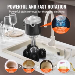 electric commercial glass washer, 5 brush bar glass cleaner, 600 cups/hour wine glass cleaning machine, bar glass washer for champagne glasses, beer cups, mugs, perfect for bars and cafes