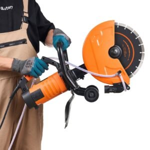 electric concrete saw, 12 in, 1800 w motor circular saw cutter with max. 4.5 in adjustable cutting depth, wet disk saw cutter includes water line, pump and blade, for stone, brick