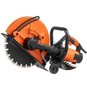 electric concrete saw, 16 in, 3200 w motor circular saw cutter with max. 5 in adjustable cutting depth, wet disk saw cutter includes water line, pump and blade, for stone, brick
