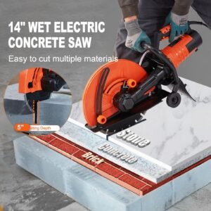 electric concrete saw, 16 in, 3200 w motor circular saw cutter with max. 5 in adjustable cutting depth, wet disk saw cutter includes water line, pump and blade, for stone, brick