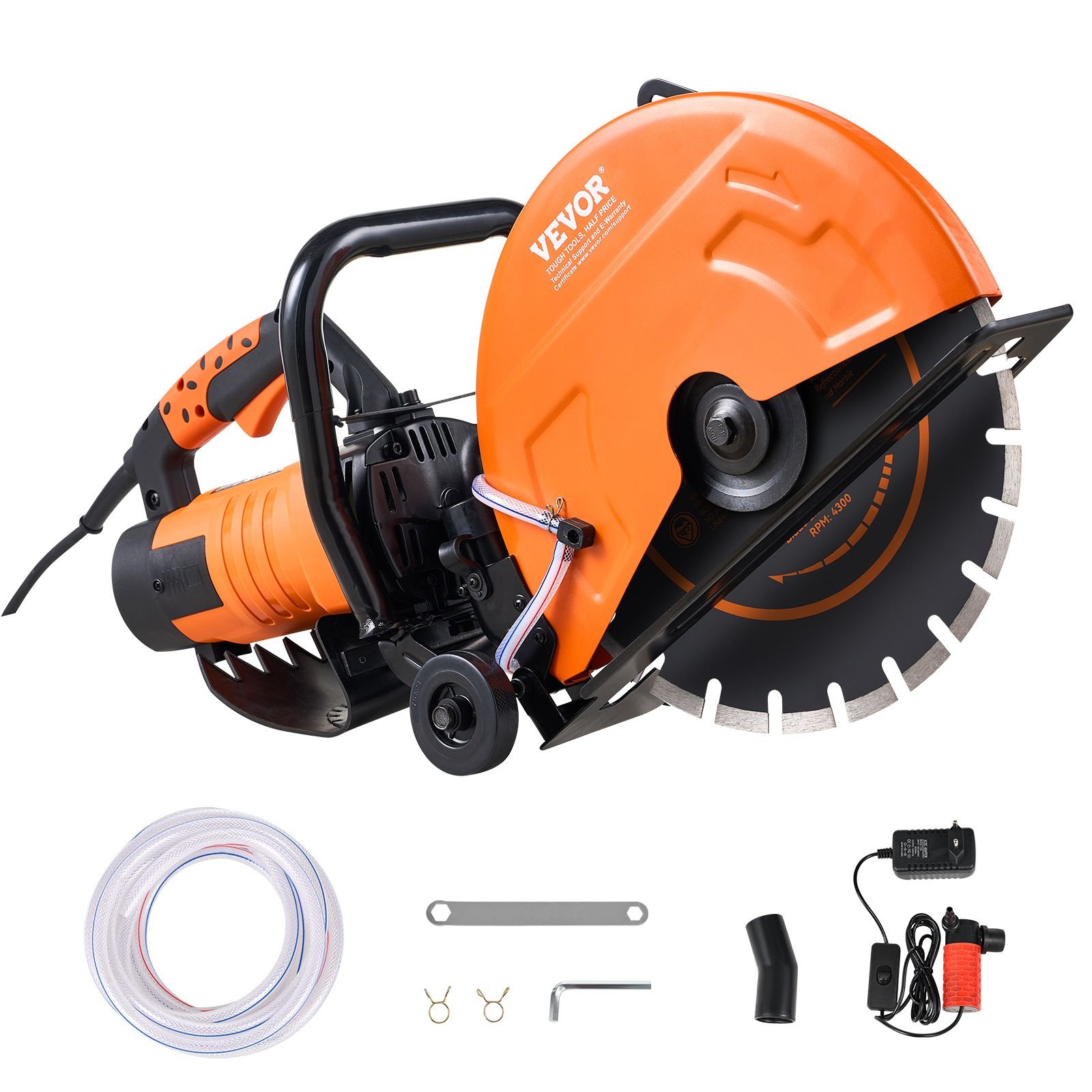 electric concrete saw, 16 in, 3200 w motor circular saw cutter with max. 5 in adjustable cutting depth, wet disk saw cutter includes water line, pump and blade, for stone, brick