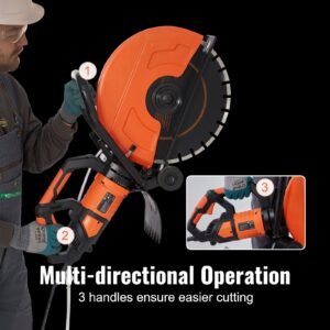 electric concrete saw, 16 in, 3200 w motor circular saw cutter with max. 6 in adjustable cutting depth, wet disk saw cutter includes water line, pump and blade, for stone, brick