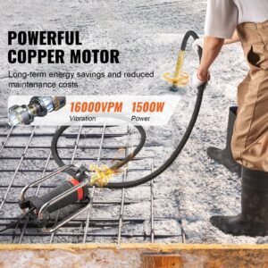 electric concrete vibrator, 1300w 16000 vpm, 2hp copper motor handheld concrete vibrating tool, portable pencil cement vibrator with shaft of 14.75ft / 4.5m, remove air bubble and level concrete