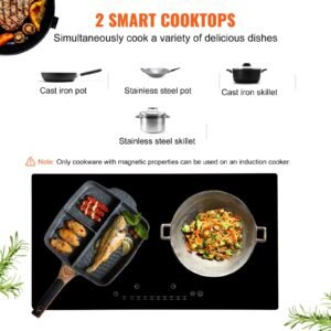 electric cooktop, 2 burners, 24'' induction stove top, built in magnetic cooktop 1800w, 9 heating level multifunctional burner, led touch screen w/ child lock & over temperature protection