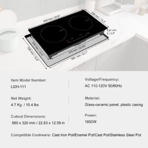 electric cooktop, 2 burners, 24'' induction stove top, built in magnetic cooktop 1800w, 9 heating level multifunctional burner, led touch screen w/ child lock & over temperature protection