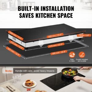 electric cooktop, 24 inch 2 burners built in electric stove top, 1800w ceramic top radiant cooktop with glass panel, touch control, timer, child lock, 9 heat level, residual heat indicator, 120v
