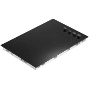 electric cooktop, 30 inch 4 burners built in electric stove top, 7200w ceramic top radiant cooktop, with glass panel, knob control, 11 heat levels, 220 240v, hard wire (no plug)