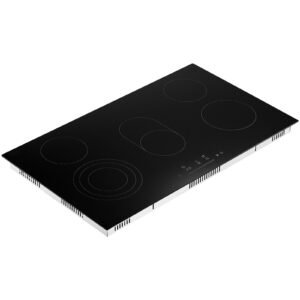 Electric Cooktop, 36 inch 5 Burners Built-in Electric Stove Top, 8600W Ceramic Top Radiant Cooktop with Glass Panel, Touch Control, Timer, Child Lock, 9 Heat Level, 220-240V, Hard Wire (No Plug)