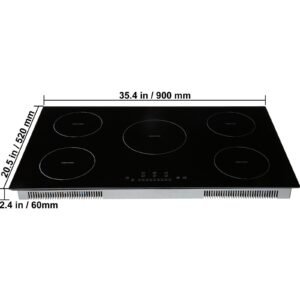 electric cooktop, 5 burners, 36'' induction stove top, built in magnetic cooktop 9200w, 9 heating level multifunctional burner, led touch screen w/ child lock & over temperature protection
