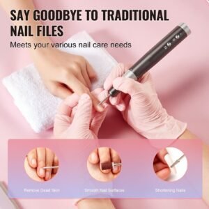 electric cordless nail drill, 30,000rpm variable speed rechargeable nail e file machine, portable manicure pedicure polisher with 50pcs sanding bands for dead skin removal, nail surface smooth