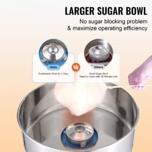 electric cotton candy machine, 1000w candy floss maker, commercial cotton candy machine with stainless steel bowl, sugar scoop, and drawer, perfect for home kids birthday, family party, blue