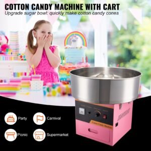 electric cotton candy machine, 1000w candy floss maker, commercial cotton candy machine with stainless steel bowl, sugar scoop, and drawer, perfect for home kids birthday, family party pink