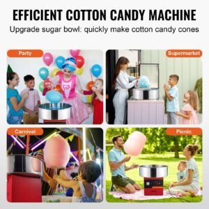 electric cotton candy machine, 1000w candy floss maker, commercial cotton candy machine with stainless steel bowl, sugar scoop, and drawer, perfect for home kids birthday, family party, red
