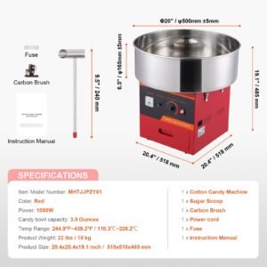 electric cotton candy machine, 1000w candy floss maker, commercial cotton candy machine with stainless steel bowl, sugar scoop, and drawer, perfect for home kids birthday, family party, red