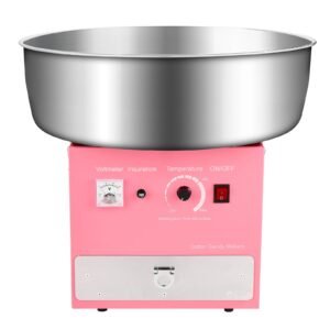 Electric Cotton Candy Machine, 1000W Commercial Candy Floss Maker with 20.5 in Stainless Steel Bowl, Sugar Scoop, and Drawer, Easy Home Use, Perfect for Kids Birthday, Family Party, Pink