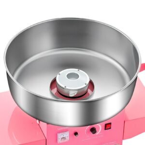 electric cotton candy machine with cart, 1000w commercial candy floss maker with 20.5 in stainless steel bowl, sugar scoop, and drawer, easy to use, for home, kids birthday, family party, pink