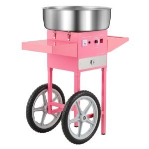 electric cotton candy machine with cart, 1000w commercial candy floss maker with 20.5 in stainless steel bowl, sugar scoop, and drawer, easy to use, for home, kids birthday, family party, pink