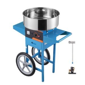 electric cotton candy machine with cart, 1000w commercial candy floss maker with stainless steel bowl, sugar scoop and drawer, perfect for home, kids birthday, family party, blue