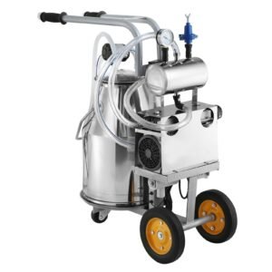 Electric Cow Milking Machine, 6.6 Gal / 25 L 304 Stainless Steel Bucket, Automatic Pulsation Vacuum Milker, Portable Milker with Food-grade Silicone Cups and Tubes, Adjustable Pressure
