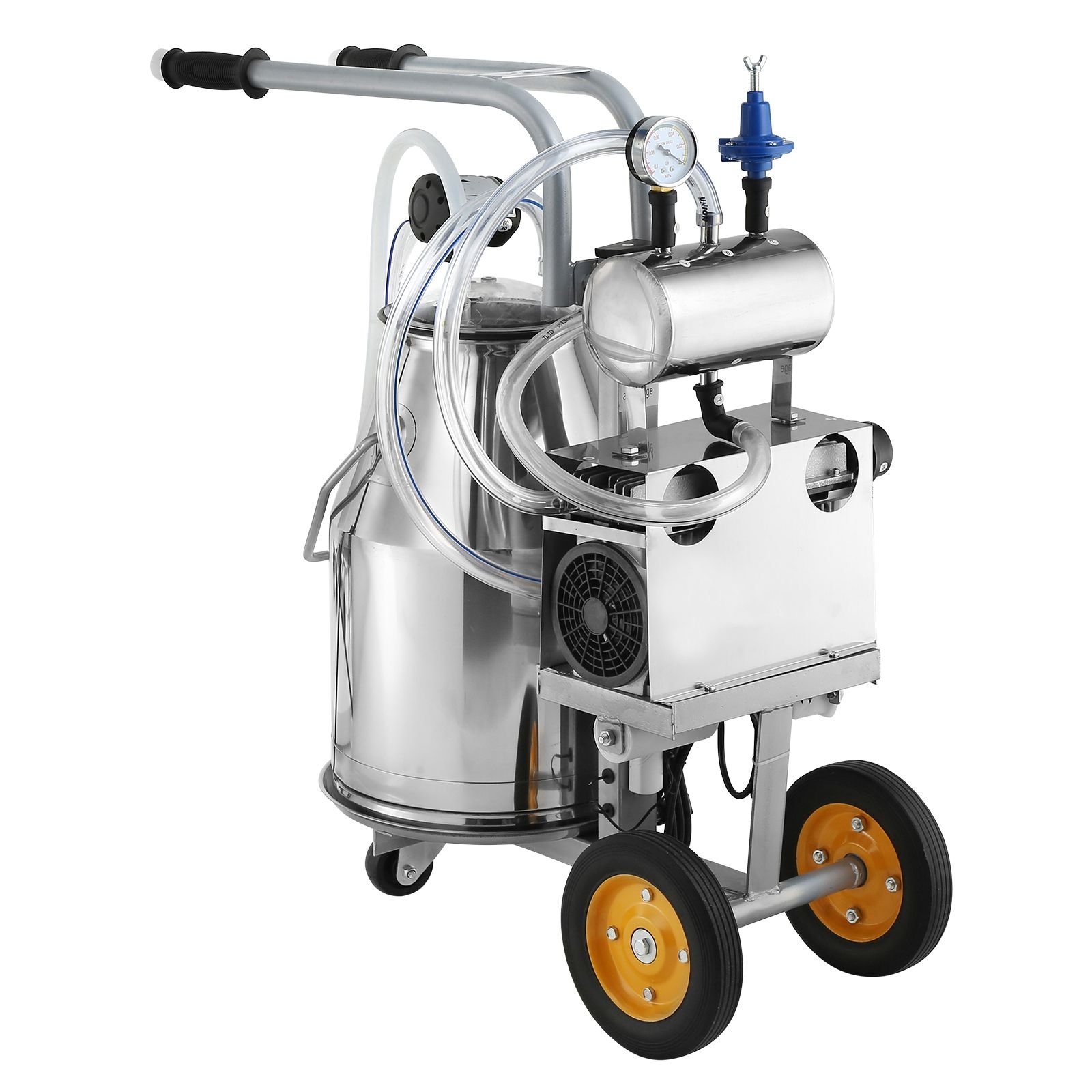 electric cow milking machine, 6.6 gal / 25 l 304 stainless steel bucket, automatic pulsation vacuum milker, portable milker with food grade silicone cups and tubes, adjustable pressure