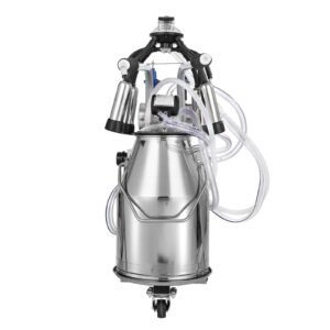 electric cow milking machine, 6.6 gal / 25 l 304 stainless steel bucket, automatic pulsation vacuum milker, portable milker with food grade silicone cups and tubes, adjustable pressure