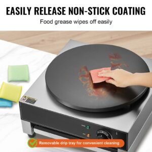 electric crepe maker, 16 inch commercial crepe machine, 1700w flat plate crepe griddle, nonstick stainless steel pancake making machine, desktop circular cereals pancake stove with temp control