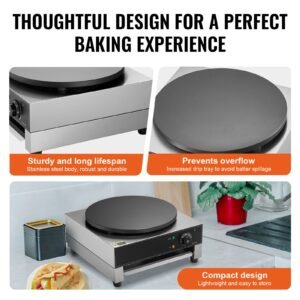 electric crepe maker, 16 inch commercial crepe machine, 1700w flat plate crepe griddle, nonstick stainless steel pancake making machine, desktop circular cereals pancake stove with temp control