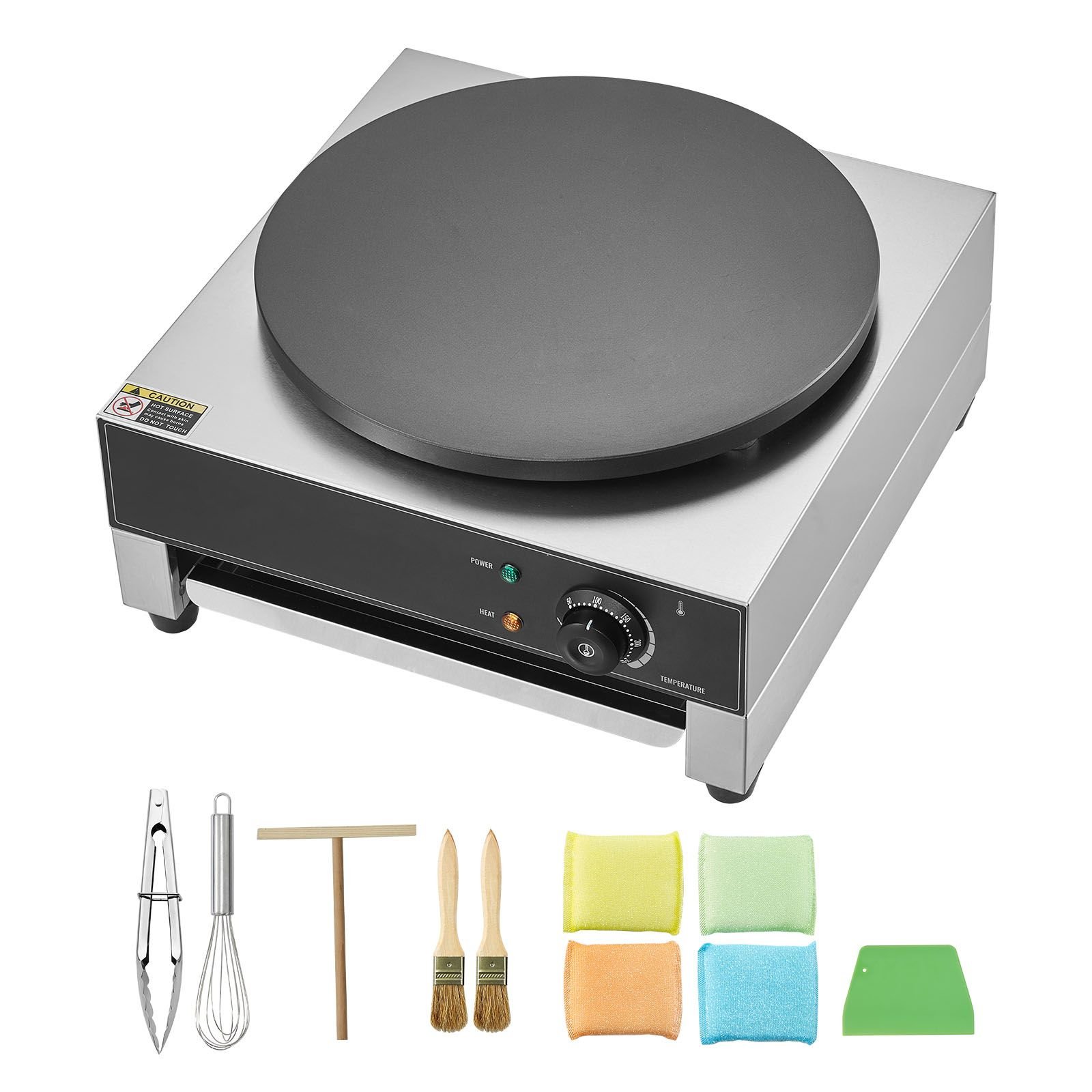 electric crepe maker, 16 inch commercial crepe machine, 1700w flat plate crepe griddle, nonstick stainless steel pancake making machine, desktop circular cereals pancake stove with temp control