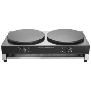 electric crepe maker, 16 inch double head commercial crepe machine, 3400w flat plate crepe griddle, nonstick stainless steel pancake making, desktop circular cereals pancake stove, ac120v 60hz