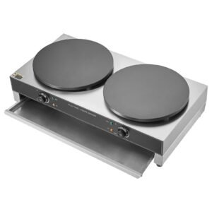 electric crepe maker, 16 inch double head commercial crepe machine, 3400w flat plate crepe griddle, nonstick stainless steel pancake making, desktop circular cereals pancake stove, ac120v 60hz