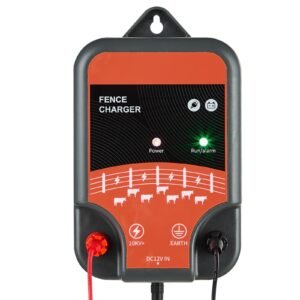 electric fence charger, 10kv 2j, ac dc electric fence energizer with led indicator, 1.86 miles range, powerful plug in fences charger, prevents wild animals intrusion for livestock poultry