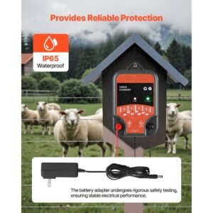 electric fence charger, 10kv 2j, ac dc electric fence energizer with led indicator, 1.86 miles range, powerful plug in fences charger, prevents wild animals intrusion for livestock poultry