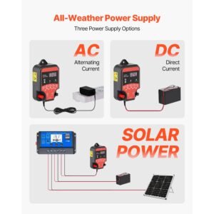 electric fence charger, 10kv 3j, ac dc electric fence energizer with led indicator, 1.86 miles range, powerful plug in fences charger, prevents wild animals intrusion for livestock poultry