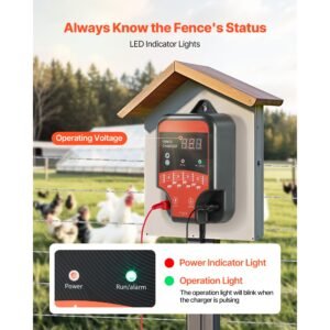 electric fence charger, 10kv 3j, ac dc electric fence energizer with led indicator, 1.86 miles range, powerful plug in fences charger, prevents wild animals intrusion for livestock poultry