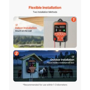 electric fence charger, 10kv 3j, ac dc electric fence energizer with led indicator, 1.86 miles range, powerful plug in fences charger, prevents wild animals intrusion for livestock poultry