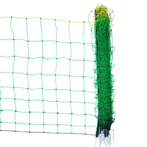 electric fence netting, 35" h x 164' l, pe net fencing with posts & double spiked stakes, utility portable mesh for goats, sheep, lambs, deer, hogs, dogs, used in backyards, farms, and ranches