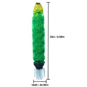 electric fence netting, 35" h x 164' l, pe net fencing with posts & double spiked stakes, utility portable mesh for goats, sheep, lambs, deer, hogs, dogs, used in backyards, farms, and ranches