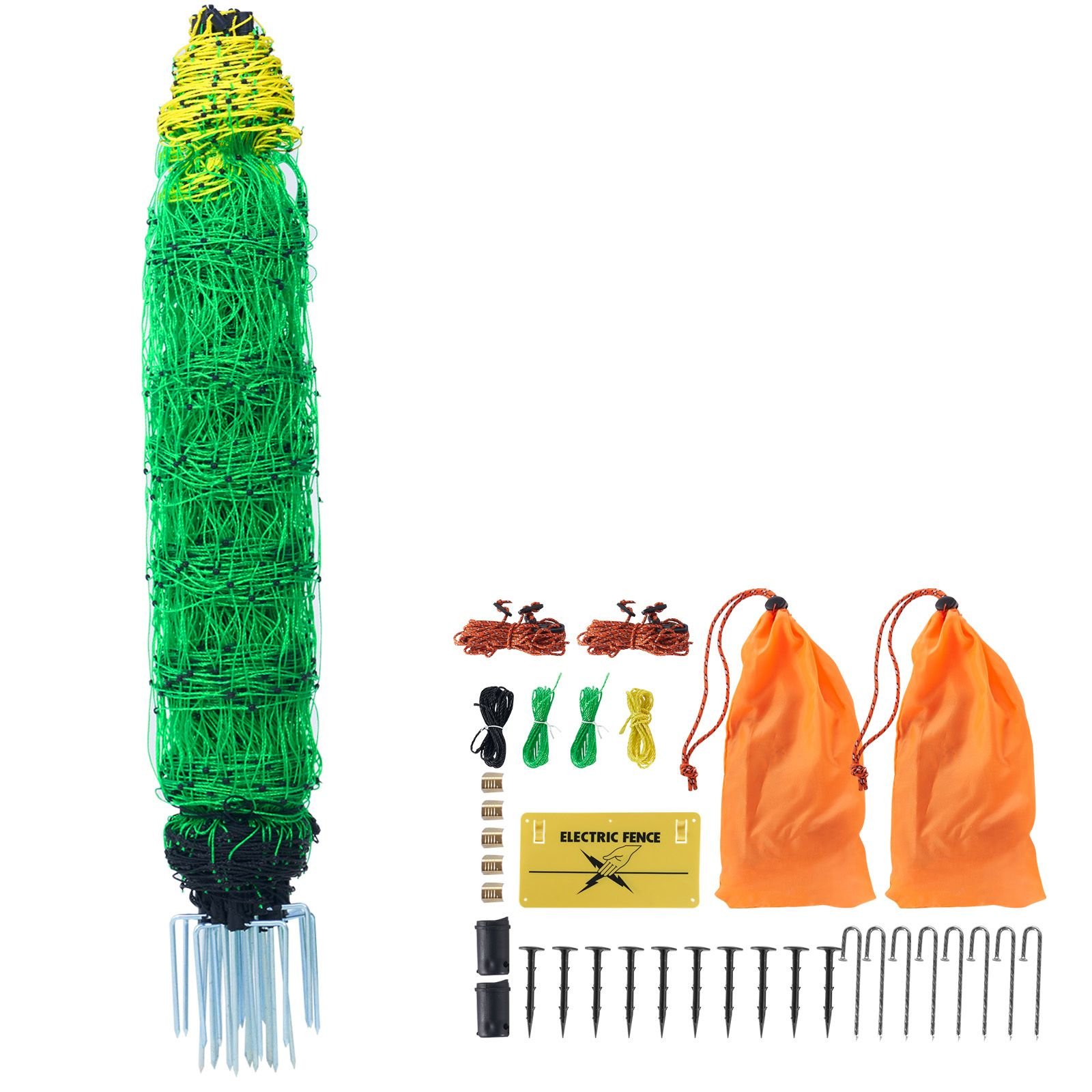 electric fence netting, 35" h x 164' l, pe net fencing with posts & double spiked stakes, utility portable mesh for goats, sheep, lambs, deer, hogs, dogs, used in backyards, farms, and ranches