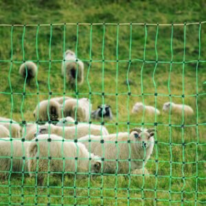 electric fence netting, 42 in (h) x 164 ft (l), pe net fencing with posts & double spiked stakes, utility portable electric fence for pigs, cows, sheep, deer, used in backyards, farms, ranches