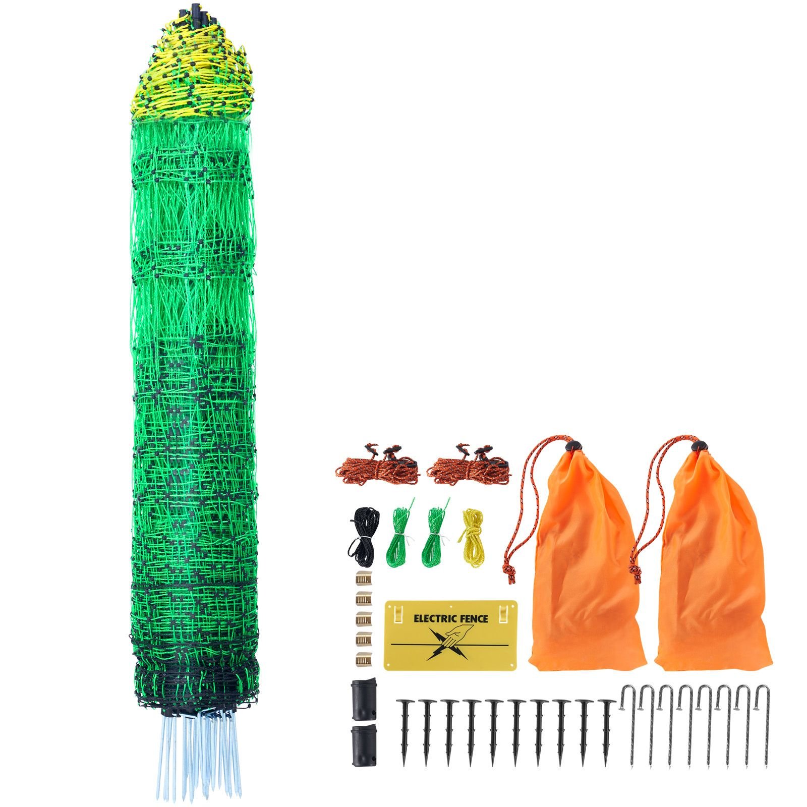 electric fence netting, 42 in (h) x 164 ft (l), pe net fencing with posts & double spiked stakes, utility portable electric fence for pigs, cows, sheep, deer, used in backyards, farms, ranches