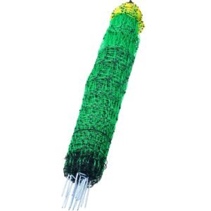 electric fence netting, 48" h x 168' l, pe net fencing kit with posts & double spiked stakes, utility portable mesh for chickens, ducks, geese, rabbits, used in backyards, farms, and ranches